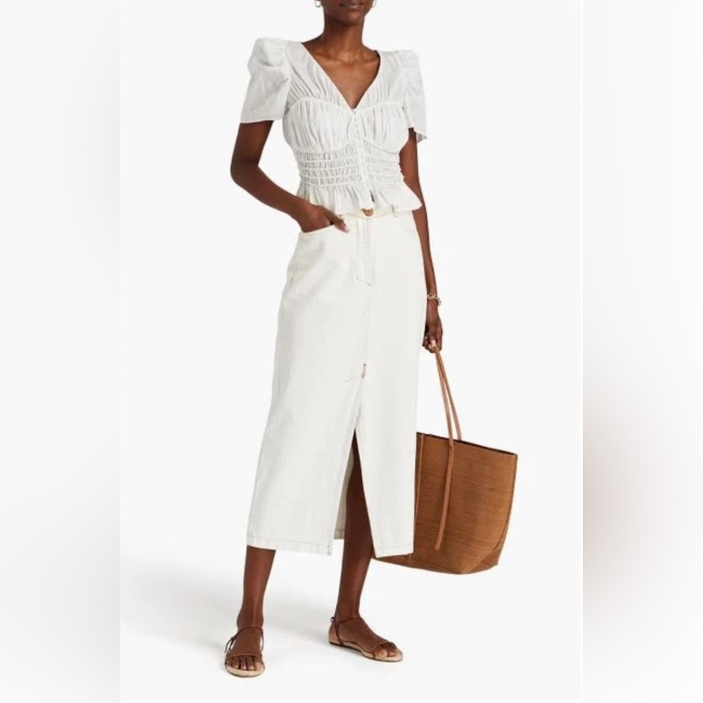 Frame Shirred White Button Blouse